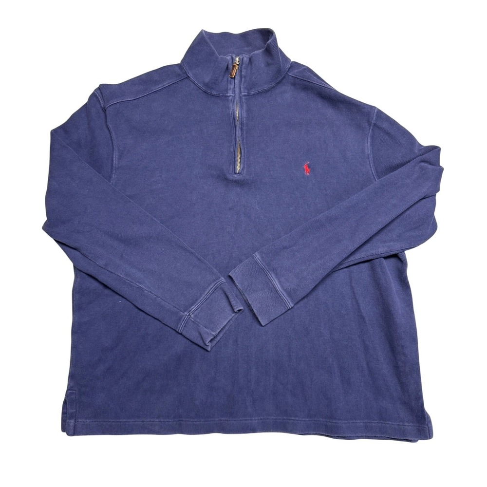 Polo Ralph Lauren Mens Navy Blue Quarter Zip Pullover Cotton Sweater Large